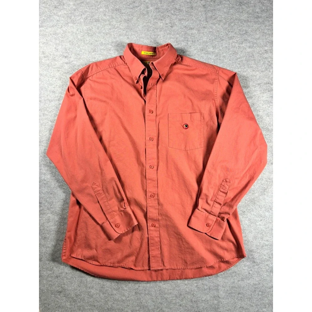 Vintage Duck Head Mens Long Sleeve Button Down Shirt Coral Orange Cotton Large